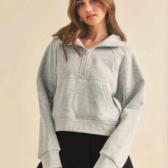 AEMI+CO Drey Half-Zip Size Large Grey Heavyweight Sweater - Picture 2 of 8